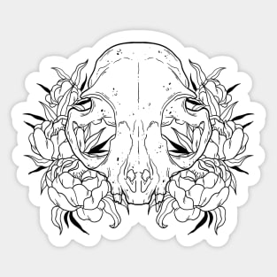 Cat Skull & Peonies Sticker